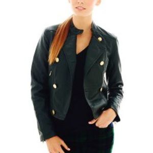 GUC joe fresh faux leather motto jacket